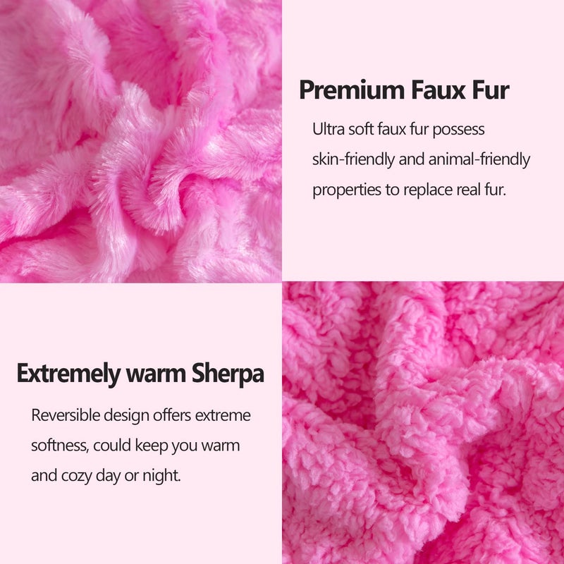 NEWCOSPLAY Super Soft Faux Fur Throw Blanket for Couch Pink Sherpa Fuzzy Plush Warm Blanket for Sofa Bed (Pink, Throw(50"x60")) - Image 5